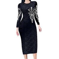 Runic Skull Family Matching Long Sleeve Bodycon Dress and Hawaiian Shirt with Nordic Symbols and Knot Pattern Viking Heritage Tribute - Wonder Print Shop