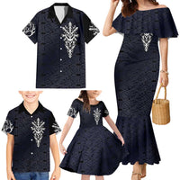 Runic Skull Family Matching Mermaid Dress and Hawaiian Shirt with Nordic Symbols and Knot Pattern Viking Heritage Tribute - Wonder Print Shop