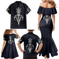Runic Skull Family Matching Mermaid Dress and Hawaiian Shirt with Nordic Symbols and Knot Pattern Viking Heritage Tribute - Wonder Print Shop