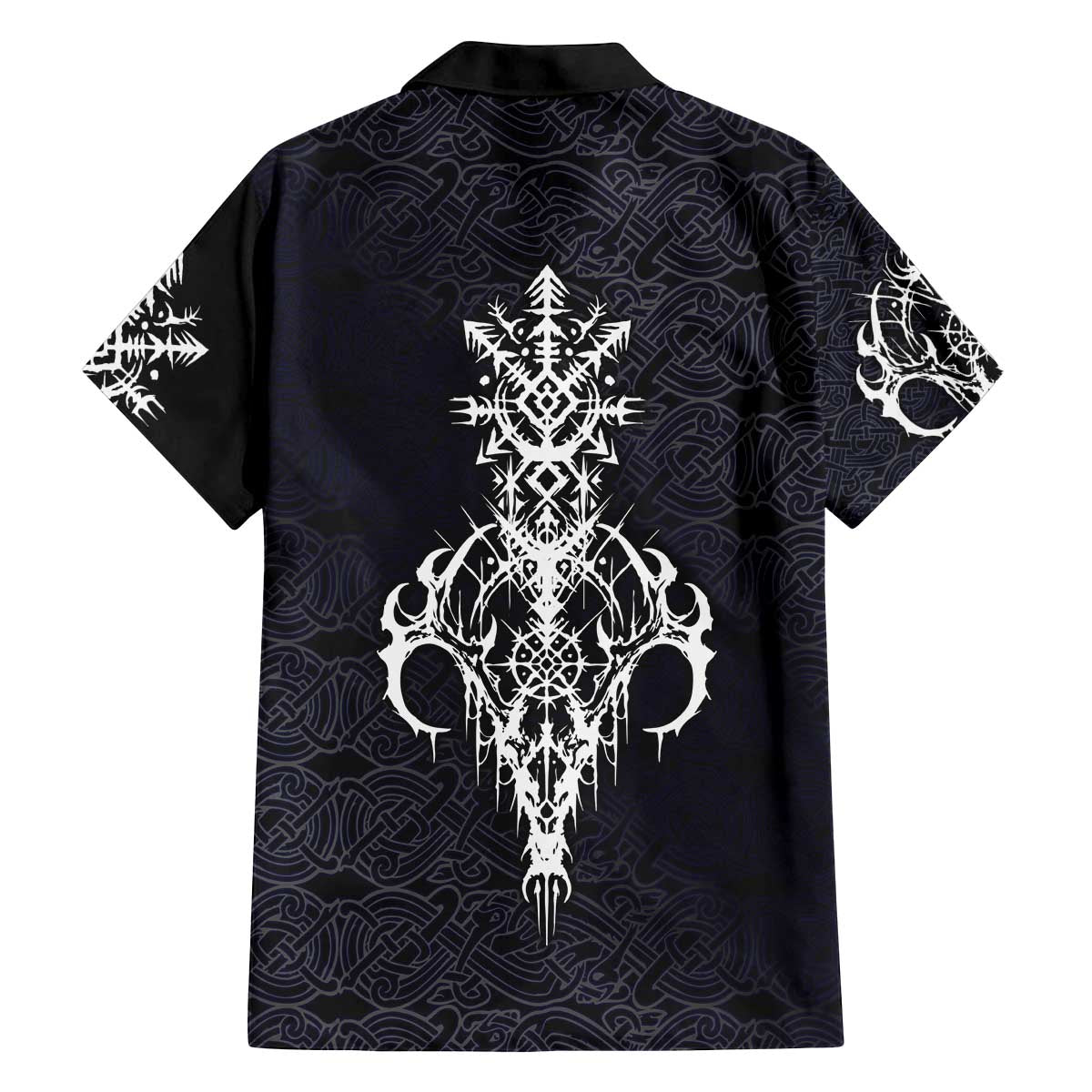 Runic Skull Family Matching Off The Shoulder Long Sleeve Dress and Hawaiian Shirt with Nordic Symbols and Knot Pattern Viking Heritage Tribute - Wonder Print Shop