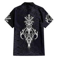 Runic Skull Family Matching Off The Shoulder Long Sleeve Dress and Hawaiian Shirt with Nordic Symbols and Knot Pattern Viking Heritage Tribute - Wonder Print Shop