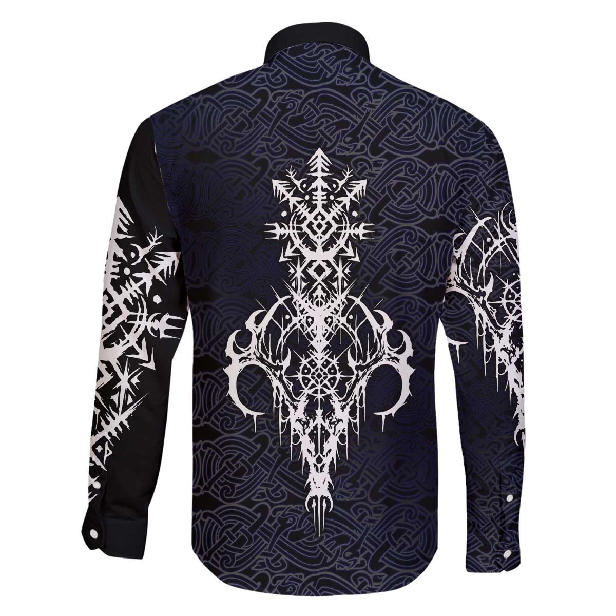 Runic Skull Family Matching Off The Shoulder Long Sleeve Dress and Hawaiian Shirt with Nordic Symbols and Knot Pattern Viking Heritage Tribute - Wonder Print Shop