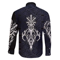 Runic Skull Family Matching Off The Shoulder Long Sleeve Dress and Hawaiian Shirt with Nordic Symbols and Knot Pattern Viking Heritage Tribute - Wonder Print Shop