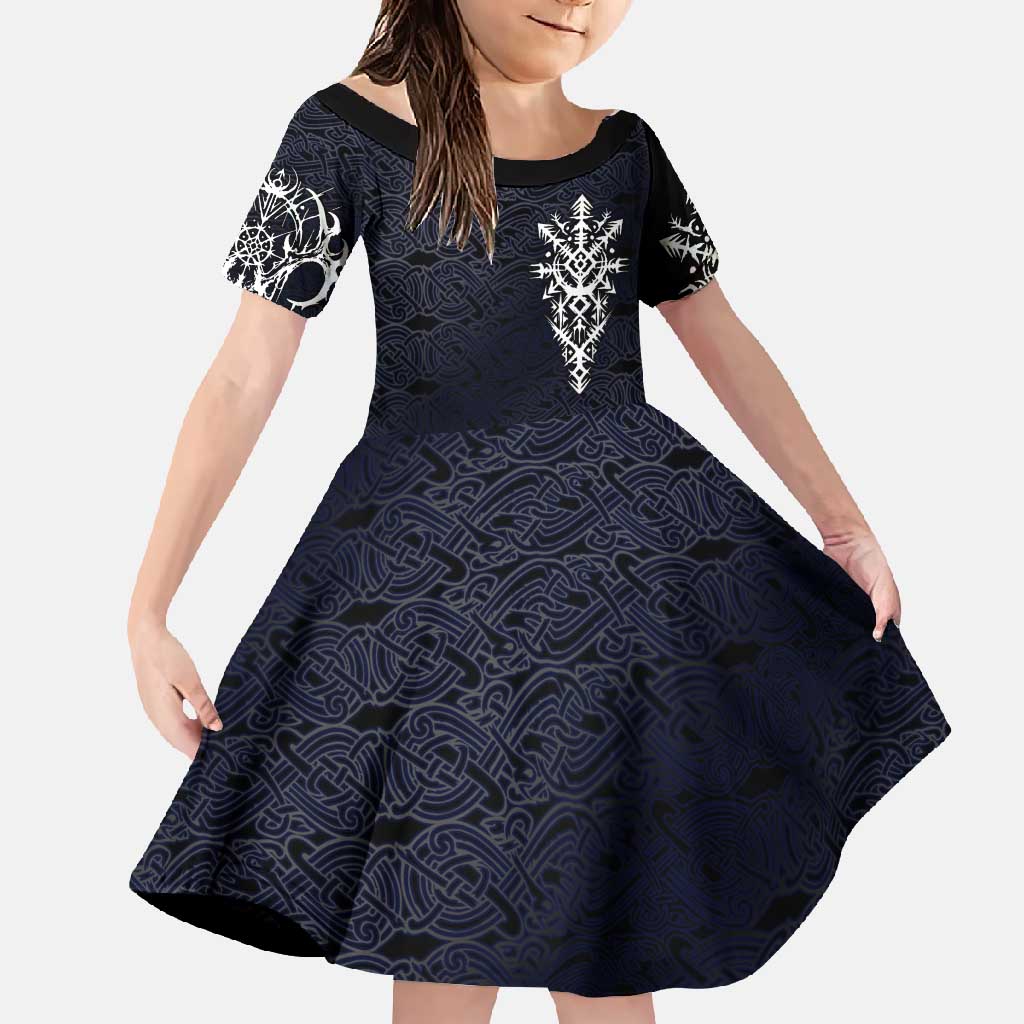 Runic Skull Family Matching Off Shoulder Maxi Dress and Hawaiian Shirt with Nordic Symbols and Knot Pattern Viking Heritage Tribute - Wonder Print Shop