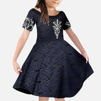 Runic Skull Family Matching Off Shoulder Maxi Dress and Hawaiian Shirt with Nordic Symbols and Knot Pattern Viking Heritage Tribute - Wonder Print Shop