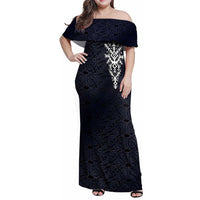 Runic Skull Family Matching Off Shoulder Maxi Dress and Hawaiian Shirt with Nordic Symbols and Knot Pattern Viking Heritage Tribute - Wonder Print Shop