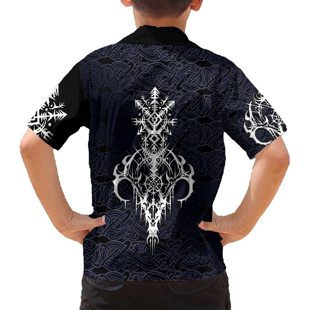 Runic Skull Family Matching Off Shoulder Short Dress and Hawaiian Shirt with Nordic Symbols and Knot Pattern Viking Heritage Tribute - Wonder Print Shop