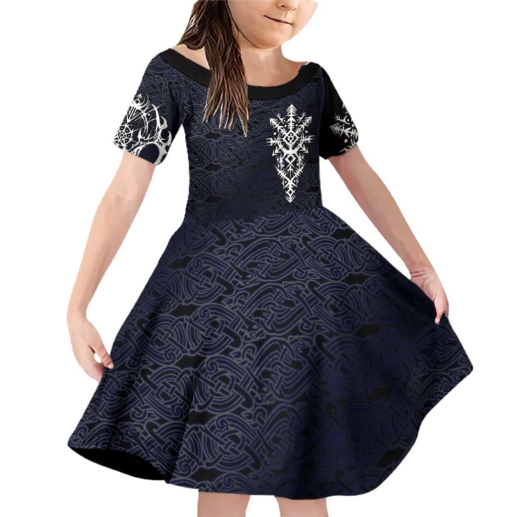 Runic Skull Family Matching Off Shoulder Short Dress and Hawaiian Shirt with Nordic Symbols and Knot Pattern Viking Heritage Tribute - Wonder Print Shop