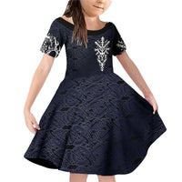 Runic Skull Family Matching Off Shoulder Short Dress and Hawaiian Shirt with Nordic Symbols and Knot Pattern Viking Heritage Tribute - Wonder Print Shop