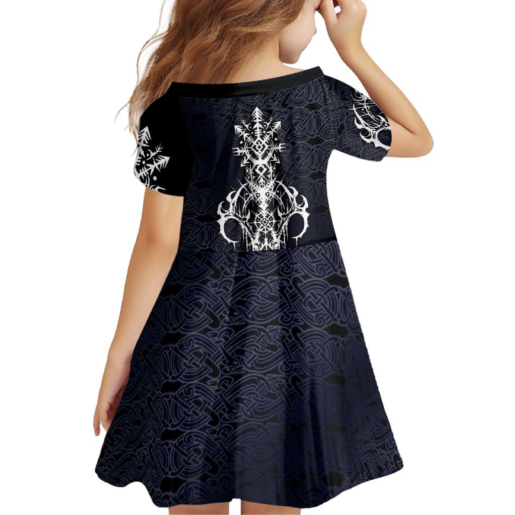 Runic Skull Family Matching Off Shoulder Short Dress and Hawaiian Shirt with Nordic Symbols and Knot Pattern Viking Heritage Tribute - Wonder Print Shop