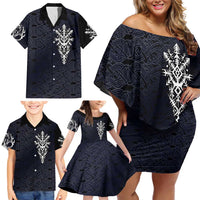 Runic Skull Family Matching Off Shoulder Short Dress and Hawaiian Shirt with Nordic Symbols and Knot Pattern Viking Heritage Tribute - Wonder Print Shop