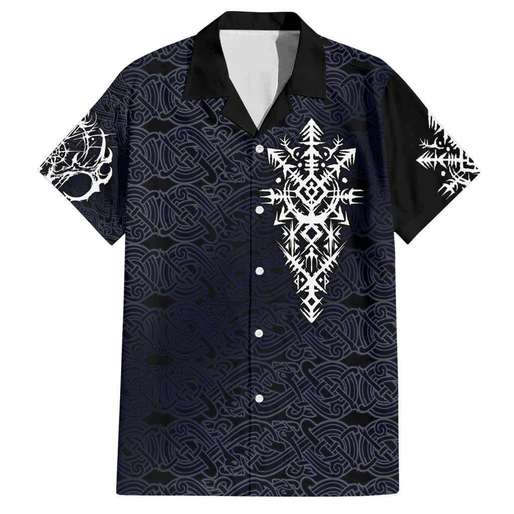Runic Skull Family Matching Off Shoulder Short Dress and Hawaiian Shirt with Nordic Symbols and Knot Pattern Viking Heritage Tribute - Wonder Print Shop