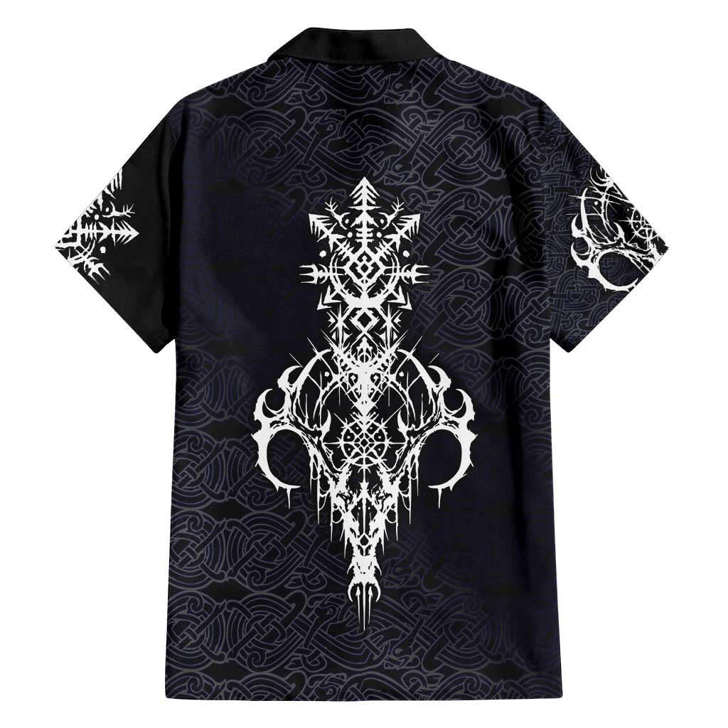 Runic Skull Family Matching Off Shoulder Short Dress and Hawaiian Shirt with Nordic Symbols and Knot Pattern Viking Heritage Tribute - Wonder Print Shop