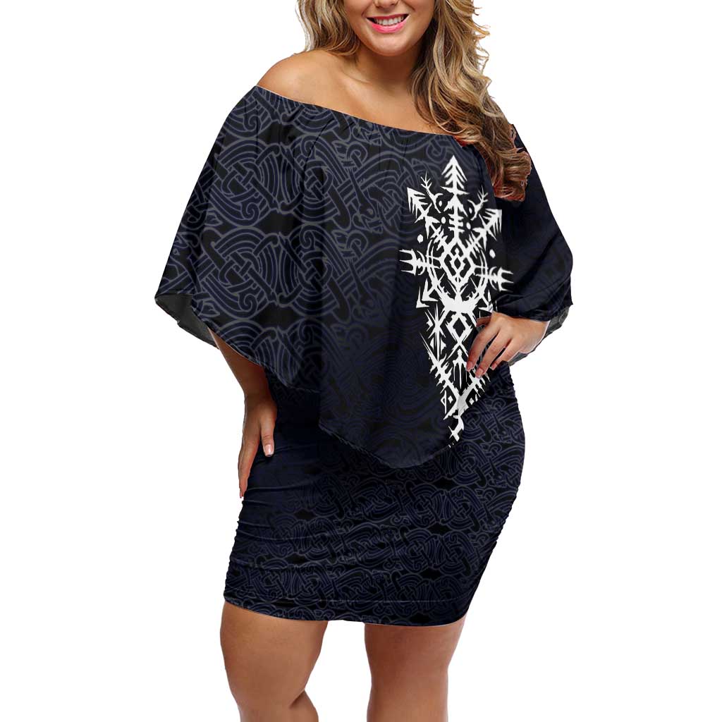 Runic Skull Family Matching Off Shoulder Short Dress and Hawaiian Shirt with Nordic Symbols and Knot Pattern Viking Heritage Tribute - Wonder Print Shop