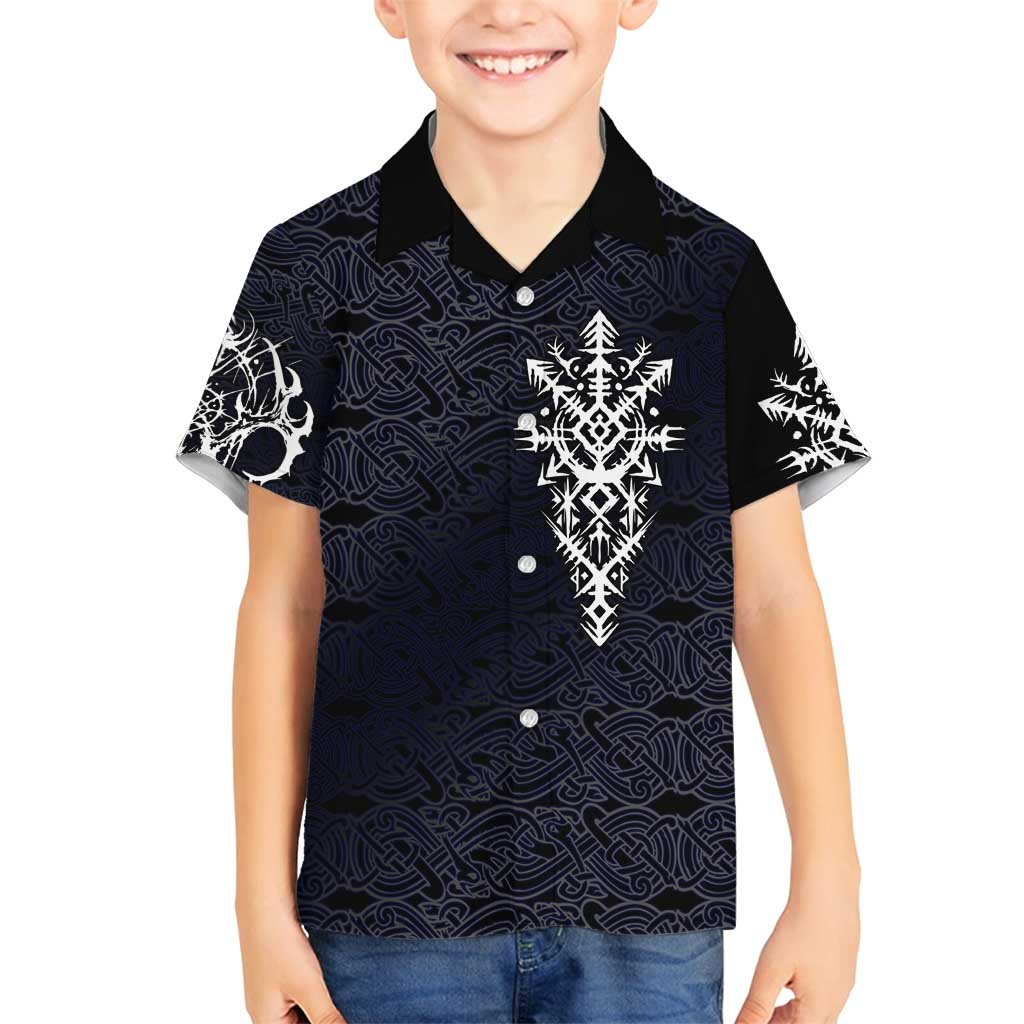 Runic Skull Family Matching Off Shoulder Short Dress and Hawaiian Shirt with Nordic Symbols and Knot Pattern Viking Heritage Tribute - Wonder Print Shop