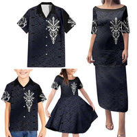 Runic Skull Family Matching Puletasi and Hawaiian Shirt with Nordic Symbols and Knot Pattern Viking Heritage Tribute - Wonder Print Shop