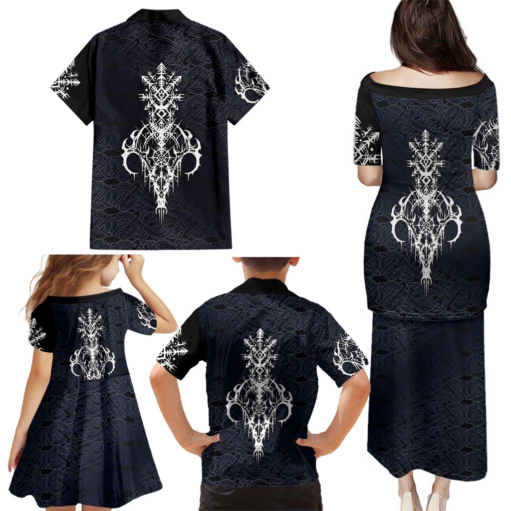 Runic Skull Family Matching Puletasi and Hawaiian Shirt with Nordic Symbols and Knot Pattern Viking Heritage Tribute - Wonder Print Shop