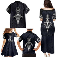 Runic Skull Family Matching Puletasi and Hawaiian Shirt with Nordic Symbols and Knot Pattern Viking Heritage Tribute - Wonder Print Shop