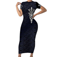 Runic Skull Family Matching Short Sleeve Bodycon Dress and Hawaiian Shirt with Nordic Symbols and Knot Pattern Viking Heritage Tribute - Wonder Print Shop