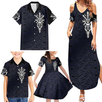 Runic Skull Family Matching Summer Maxi Dress and Hawaiian Shirt with Nordic Symbols and Knot Pattern Viking Heritage Tribute - Wonder Print Shop