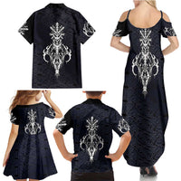 Runic Skull Family Matching Summer Maxi Dress and Hawaiian Shirt with Nordic Symbols and Knot Pattern Viking Heritage Tribute - Wonder Print Shop