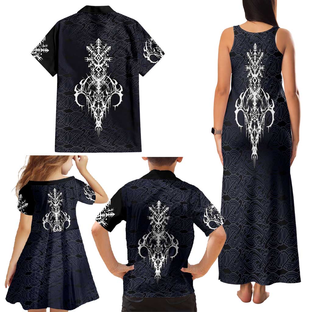 Runic Skull Family Matching Tank Maxi Dress and Hawaiian Shirt with Nordic Symbols and Knot Pattern Viking Heritage Tribute - Wonder Print Shop