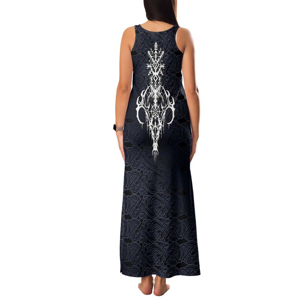 Runic Skull Family Matching Tank Maxi Dress and Hawaiian Shirt with Nordic Symbols and Knot Pattern Viking Heritage Tribute - Wonder Print Shop