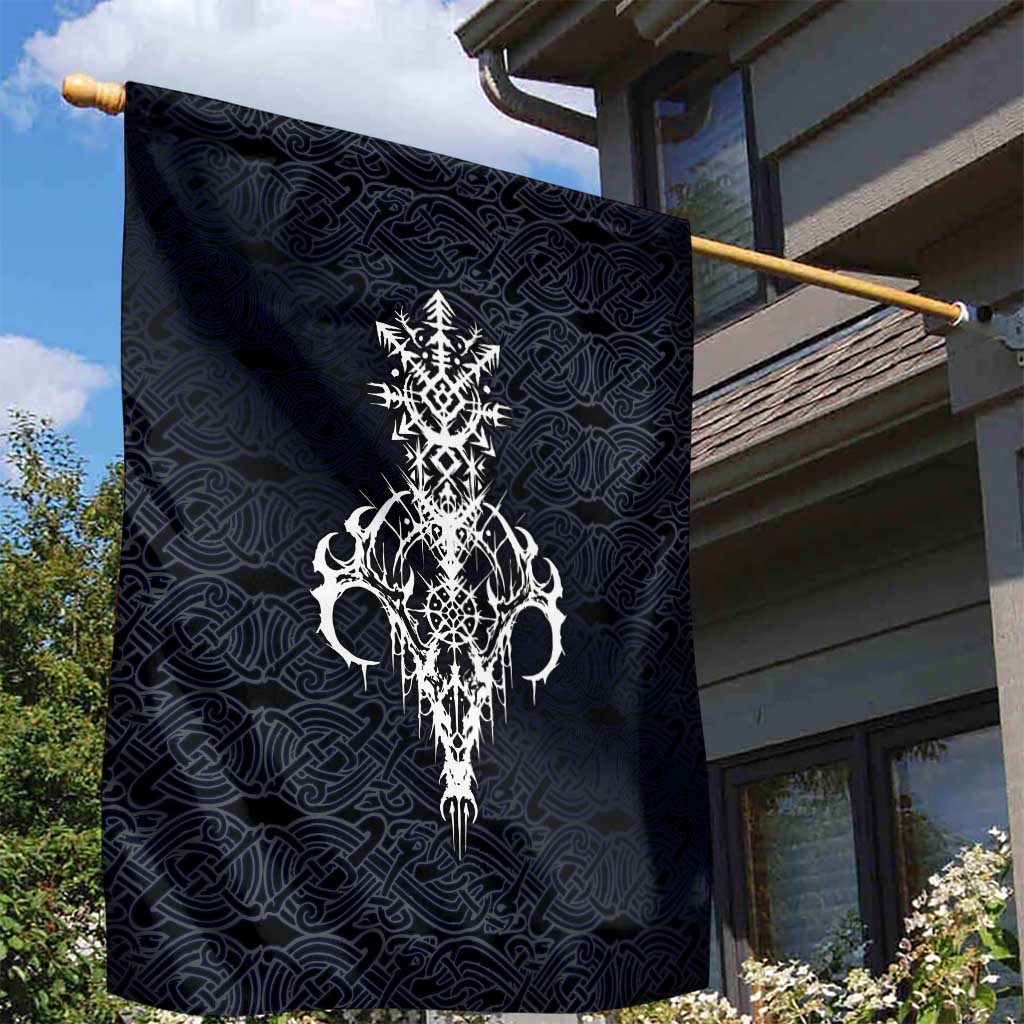 Runic Skull Garden Flag with Nordic Symbols and Knot Pattern Viking Heritage Tribute - Wonder Print Shop