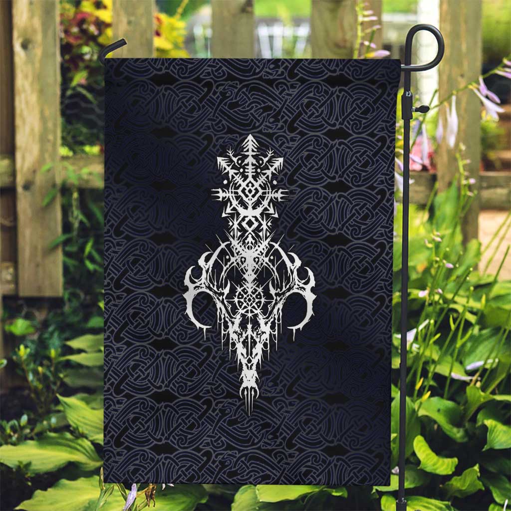 Runic Skull Garden Flag with Nordic Symbols and Knot Pattern Viking Heritage Tribute - Wonder Print Shop