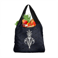Runic Skull Grocery Bag with Nordic Symbols and Knot Pattern Viking Heritage Tribute - Wonder Print Shop