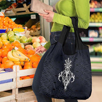 Runic Skull Grocery Bag with Nordic Symbols and Knot Pattern Viking Heritage Tribute - Wonder Print Shop