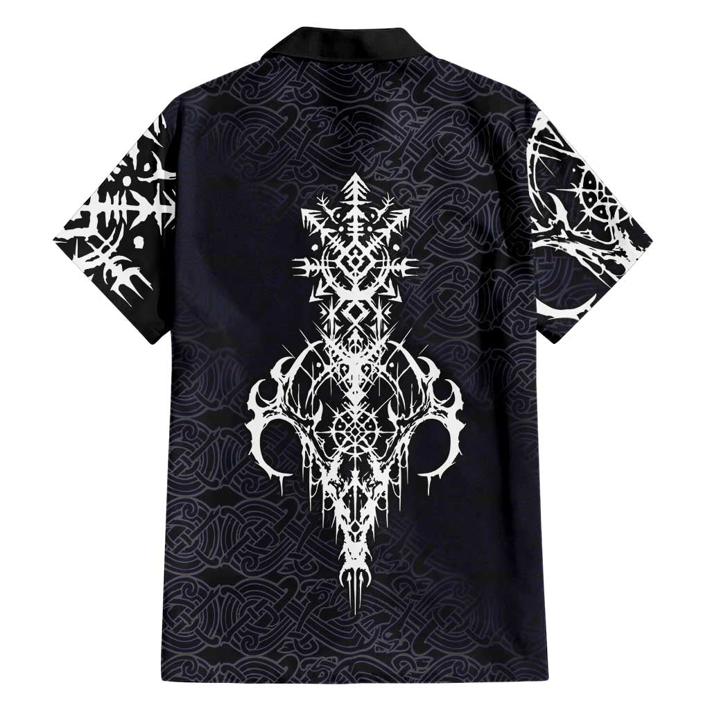 Runic Skull Hawaiian Shirt with Nordic Symbols and Knot Pattern Viking Heritage Tribute - Wonder Print Shop