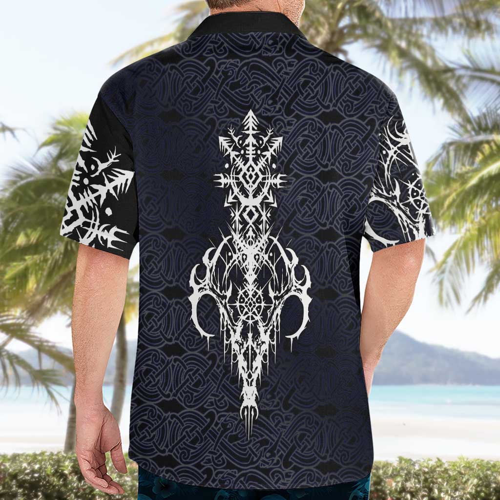 Runic Skull Hawaiian Shirt with Nordic Symbols and Knot Pattern Viking Heritage Tribute - Wonder Print Shop