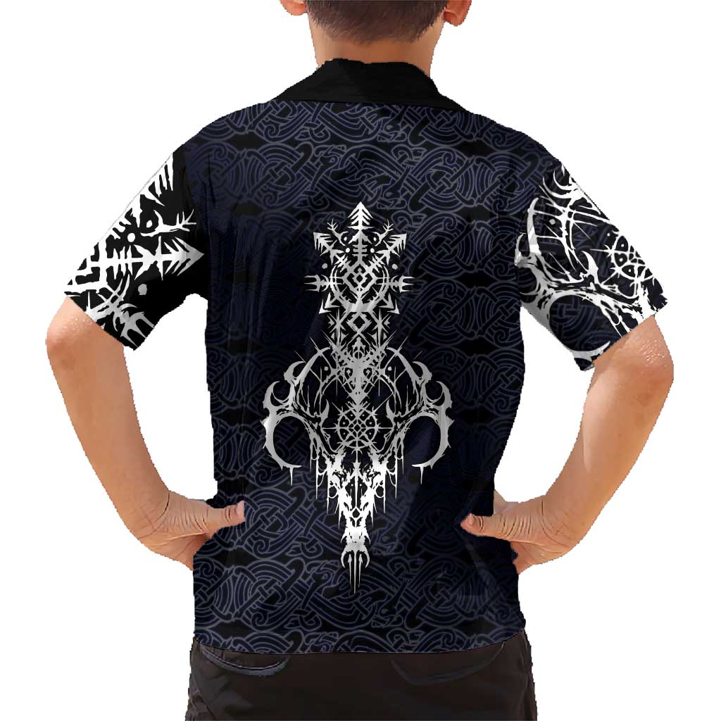 Runic Skull Hawaiian Shirt with Nordic Symbols and Knot Pattern Viking Heritage Tribute - Wonder Print Shop
