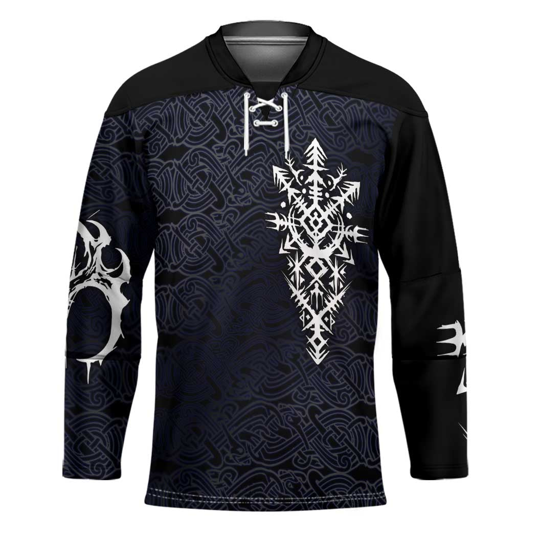 Runic Skull Hockey Jersey with Nordic Symbols and Knot Pattern Viking Heritage Tribute - Wonder Print Shop