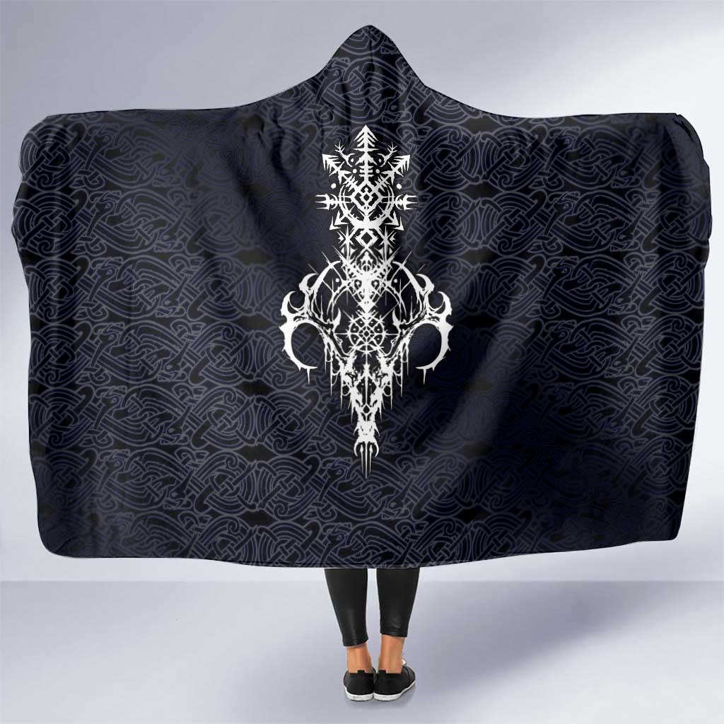 Runic Skull Hooded Blanket with Nordic Symbols and Knot Pattern Viking Heritage Tribute - Wonder Print Shop