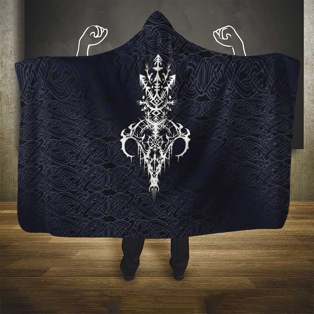 Runic Skull Hooded Blanket with Nordic Symbols and Knot Pattern Viking Heritage Tribute - Wonder Print Shop
