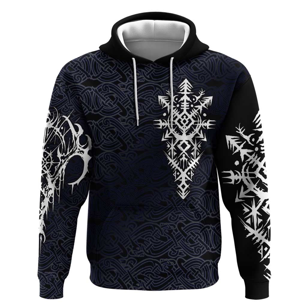 Runic Skull Hoodie with Nordic Symbols and Knot Pattern Viking Heritage Tribute - Wonder Print Shop