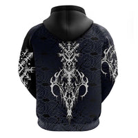 Runic Skull Hoodie with Nordic Symbols and Knot Pattern Viking Heritage Tribute - Wonder Print Shop