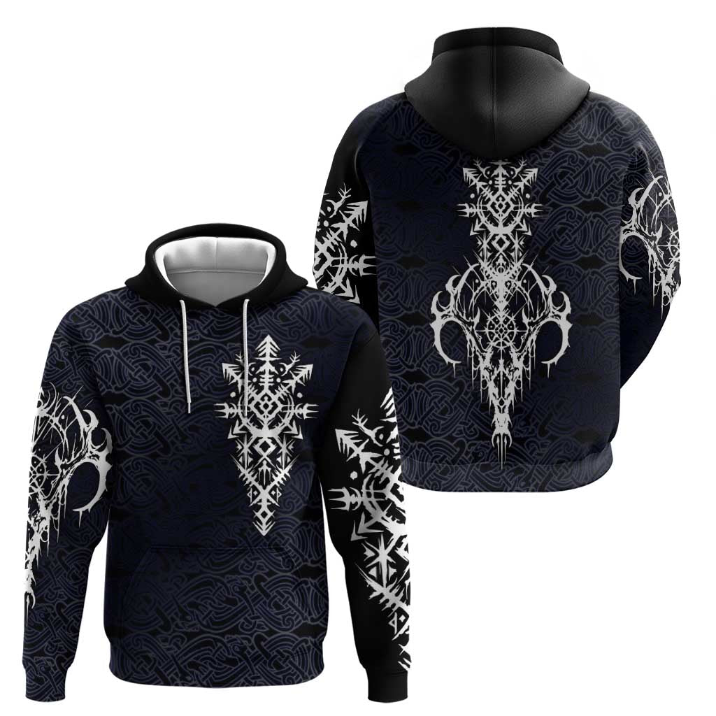 Runic Skull Hoodie with Nordic Symbols and Knot Pattern Viking Heritage Tribute - Wonder Print Shop