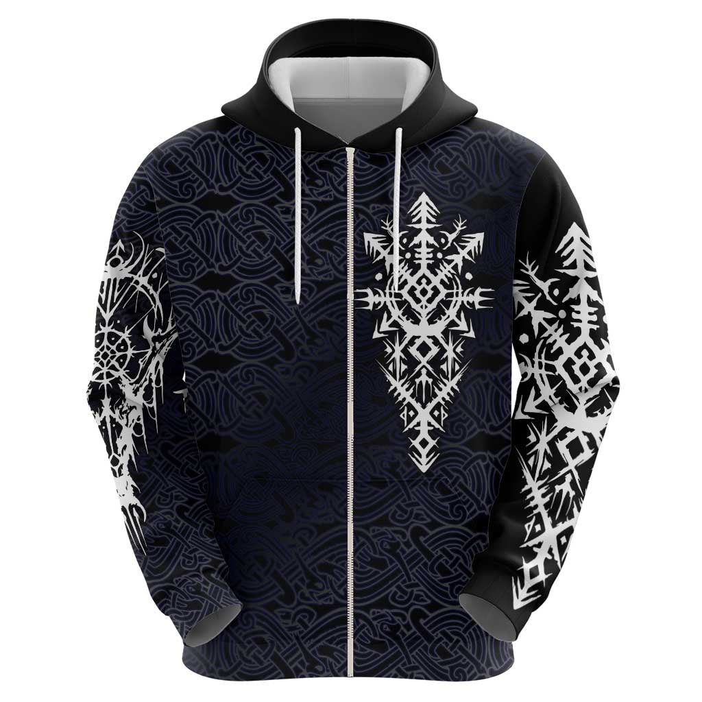 Runic Skull Hoodie with Nordic Symbols and Knot Pattern Viking Heritage Tribute - Wonder Print Shop