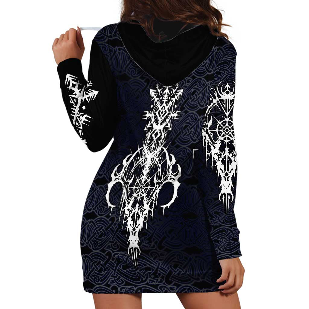 Runic Skull Hoodie Dress with Nordic Symbols and Knot Pattern Viking Heritage Tribute - Wonder Print Shop