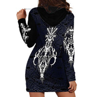 Runic Skull Hoodie Dress with Nordic Symbols and Knot Pattern Viking Heritage Tribute - Wonder Print Shop