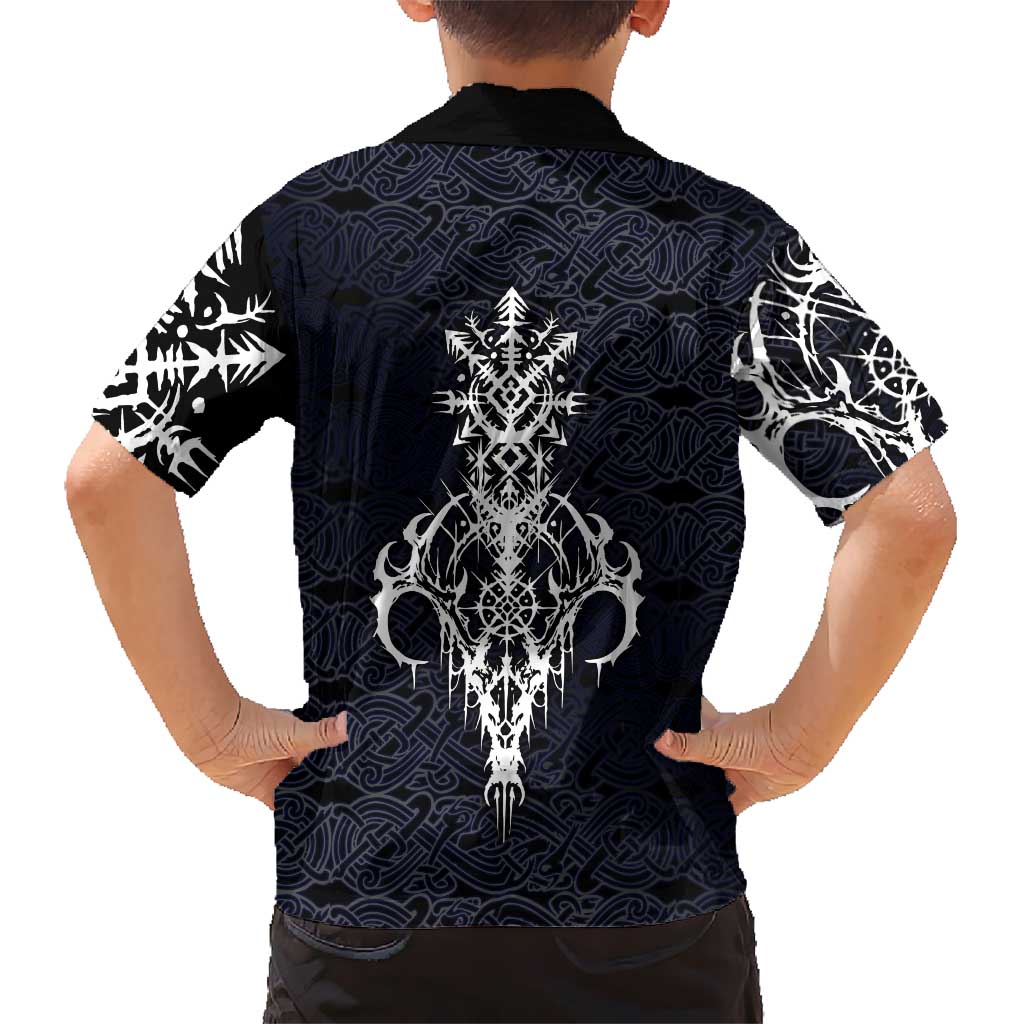 Runic Skull Kid Hawaiian Shirt with Nordic Symbols and Knot Pattern Viking Heritage Tribute - Wonder Print Shop