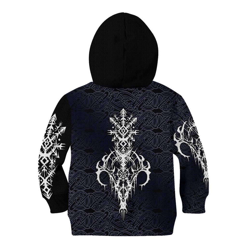 Runic Skull Kid Hoodie with Nordic Symbols and Knot Pattern Viking Heritage Tribute - Wonder Print Shop