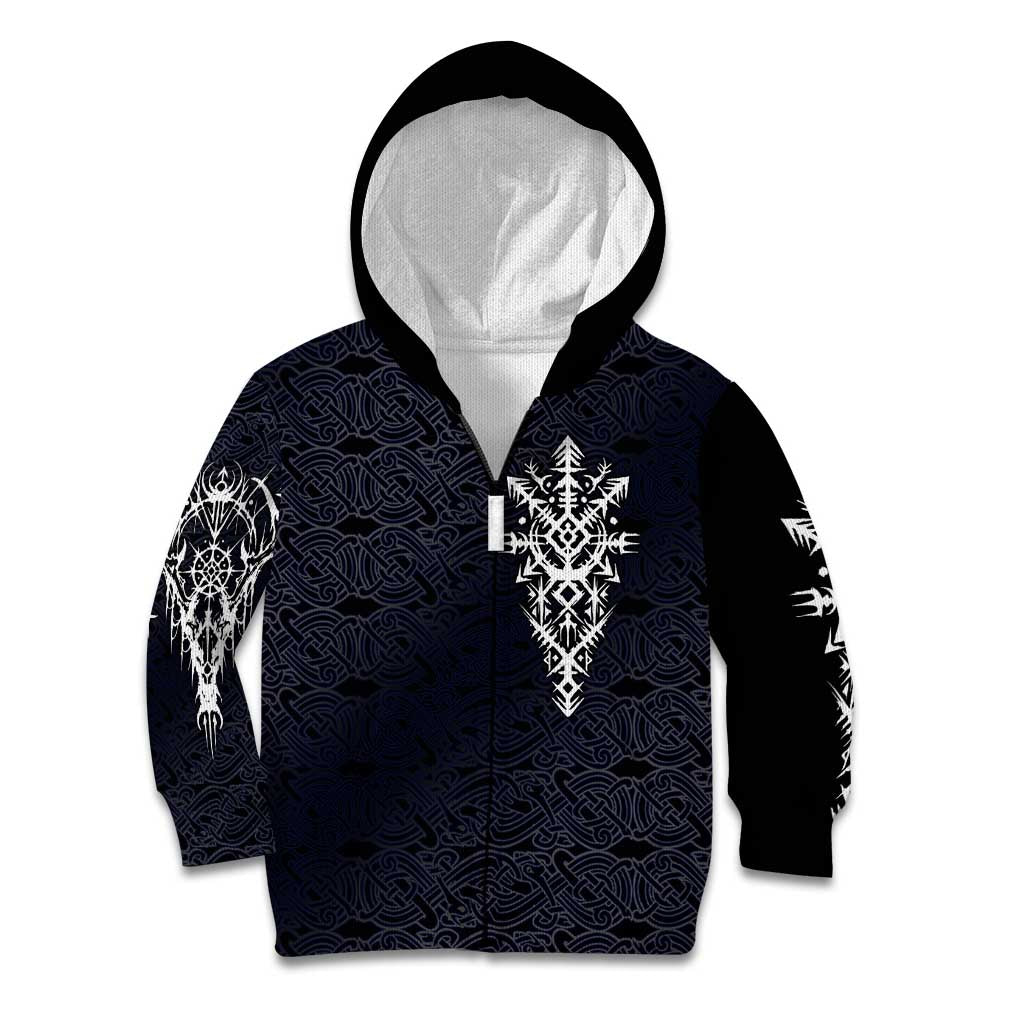 Runic Skull Kid Hoodie with Nordic Symbols and Knot Pattern Viking Heritage Tribute - Wonder Print Shop