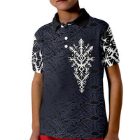 Runic Skull Kid Polo Shirt with Nordic Symbols and Knot Pattern Viking Heritage Tribute - Wonder Print Shop