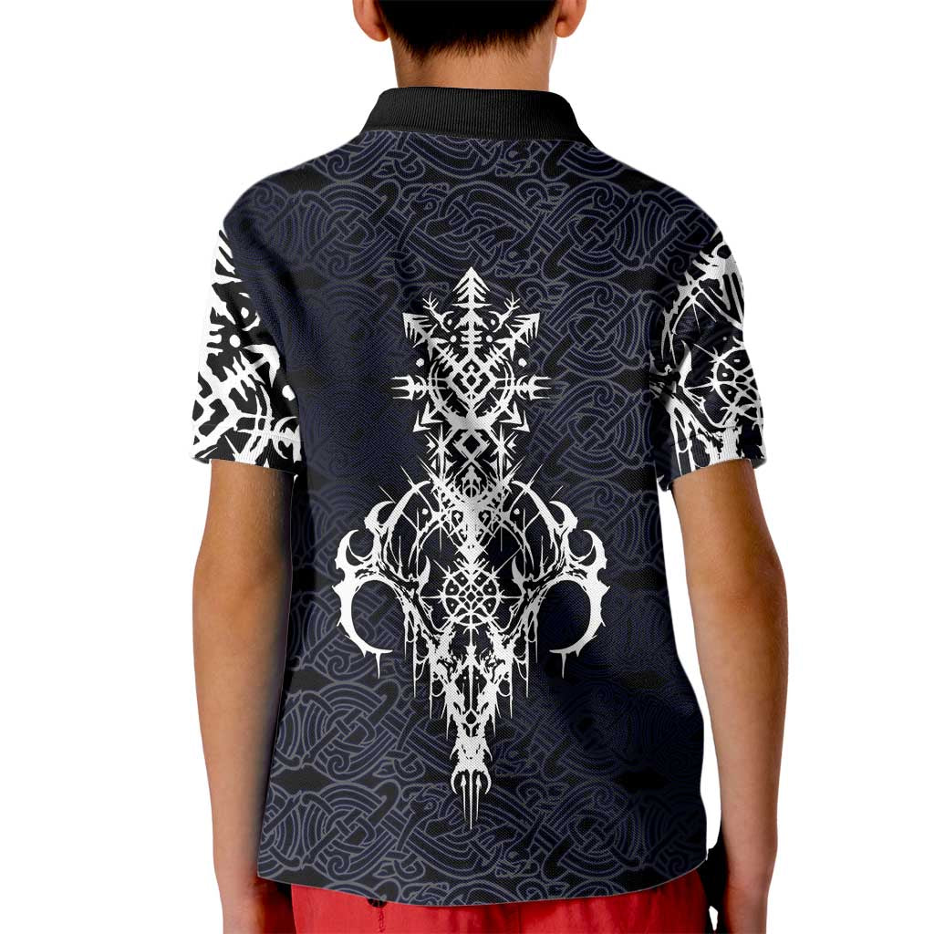 Runic Skull Kid Polo Shirt with Nordic Symbols and Knot Pattern Viking Heritage Tribute - Wonder Print Shop