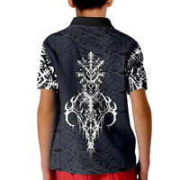 Runic Skull Kid Polo Shirt with Nordic Symbols and Knot Pattern Viking Heritage Tribute - Wonder Print Shop