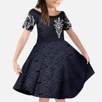 Runic Skull Kid Short Sleeve Dress with Nordic Symbols and Knot Pattern Viking Heritage Tribute - Wonder Print Shop